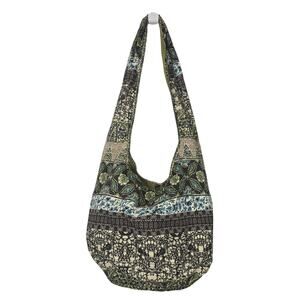 Old Navy Sling Bag Womens Medium Green Floral Boho Hobo Shoulder Purse Crossbody